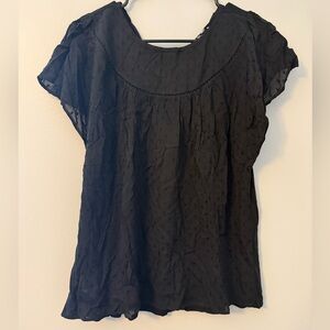 LOFT Black Short-Sleeve Textured Scoop Neck Blouse